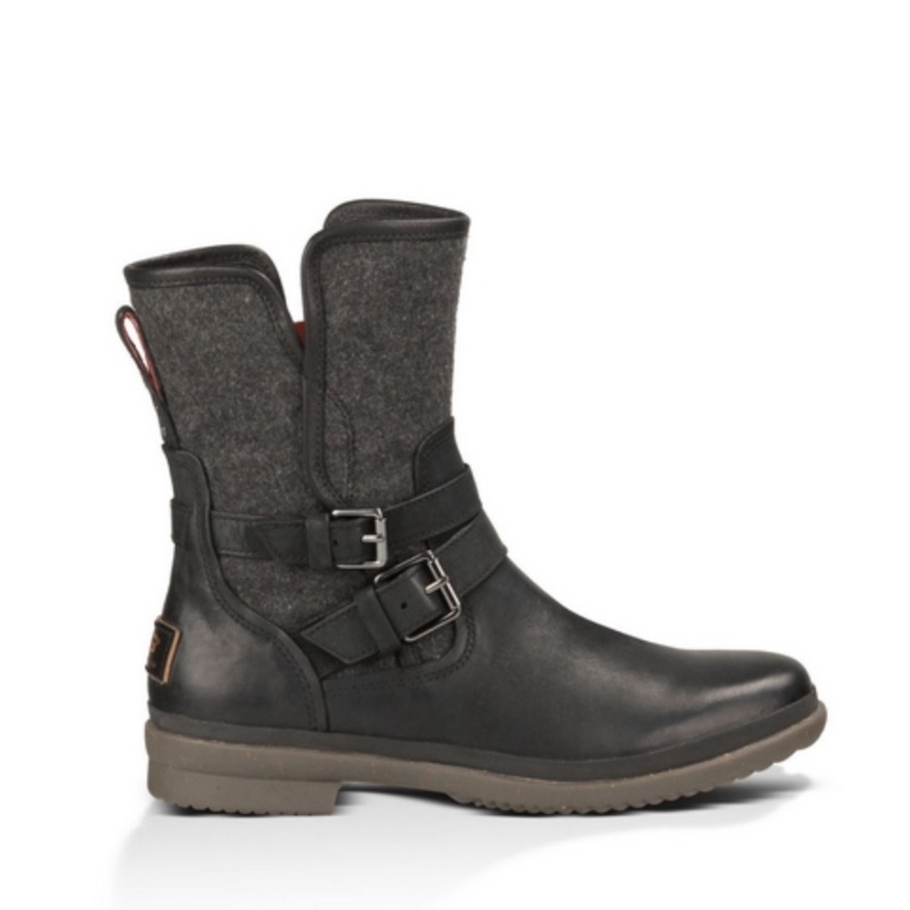 Ugg Australia Simmens Black Leather Womens Boot Waterproof Size 7
